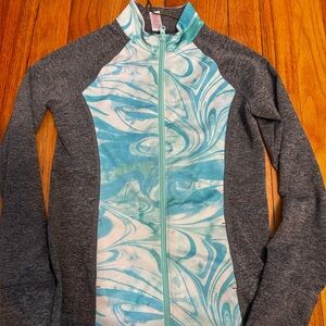 Justice Gray and Aqua Swirl Kids zip up track Jacket size 8